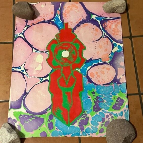Janine Gordon Painting Marble Psychedelic Barrel of. Gun Acrylic Handmade Paper - Picture 1 of 10